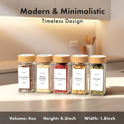 Square Spice Jars with Bamboo Wooden Lid Spice Jars with Shaker Insert and 240 - Image 2
