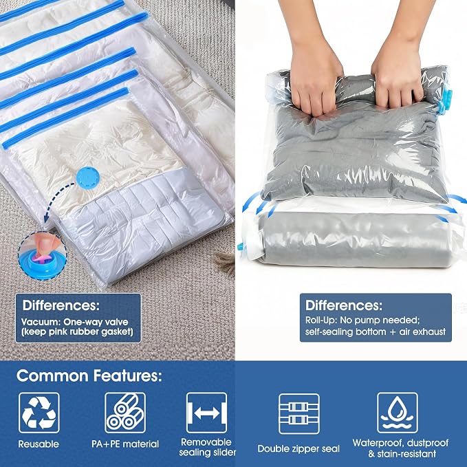 AROIC 50 Pack Vacuum Storage Bags, 5 Sizes + 2 Roll-up Space Saver Vacuum - Image 3