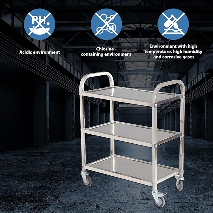3 Shelf Stainless Steel cart, 400 lbs, 1MM Thick，Serving cart - Image 7