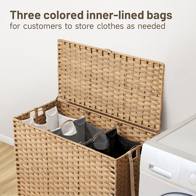 Laundry Hamper with Wheels, 52.8 Gallon Rolling Laundry Basket with Lid - Image 2
