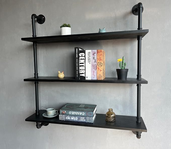 HDDFER Industrial Pipe Shelf Shelving Bookcase, Wall Mounted Rustic Bookshelf - Image 6