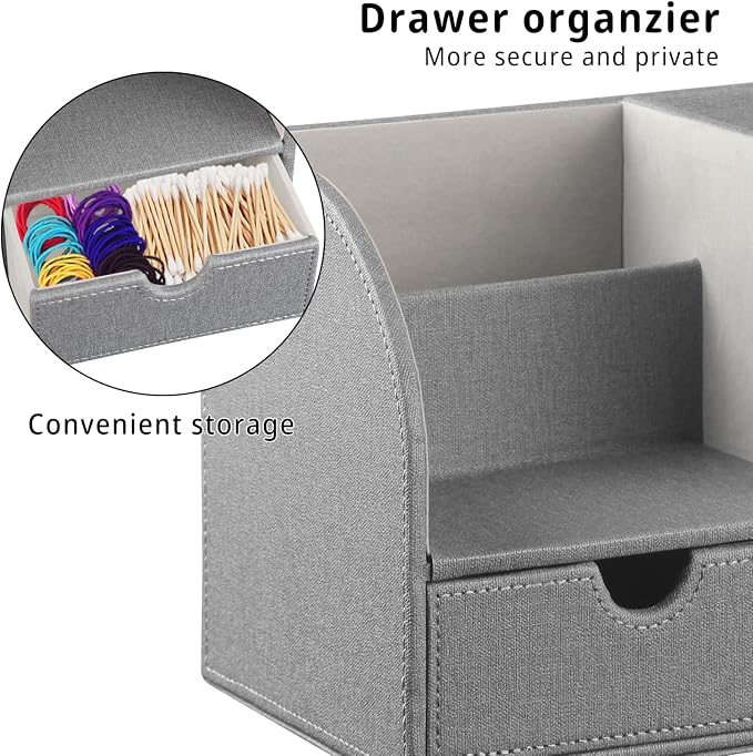 YAPISHI Tissue Box Cover with Storage Tray and Drawer, PU Leather Square Tissue - Image 5