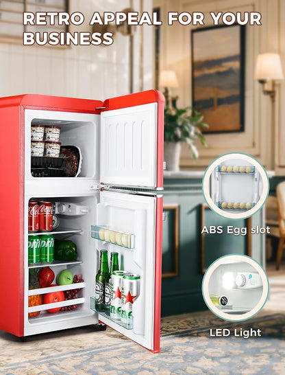 3.2 Cu.Ft Retro Fridge with Freezer, Double Door Refrigerator with 7 Level - Image 5