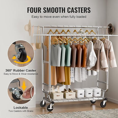 VEVOR Clothes Rack, Rolling Clothing Garment Rack, Extendable Carbon Steel - Image 5