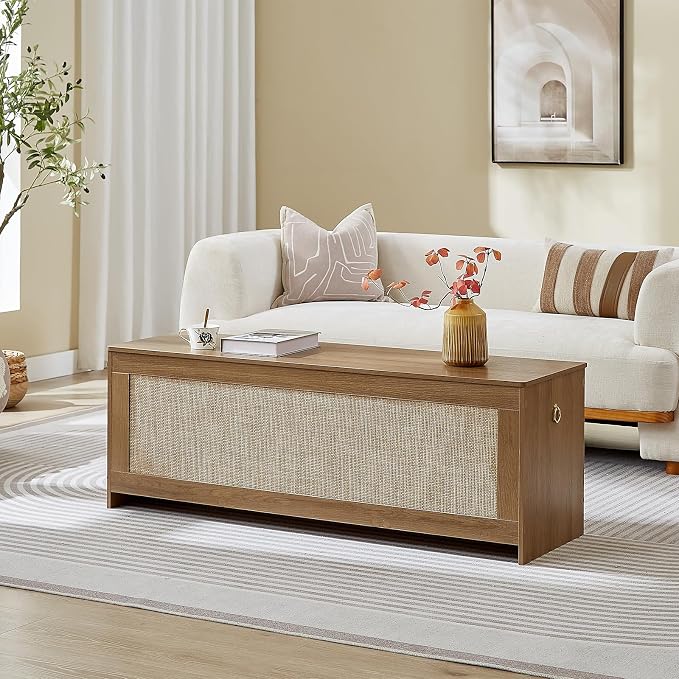 51.2" Storage Chest Extra Large, Cherry Brown | Rattan Storage Bench - Image 4