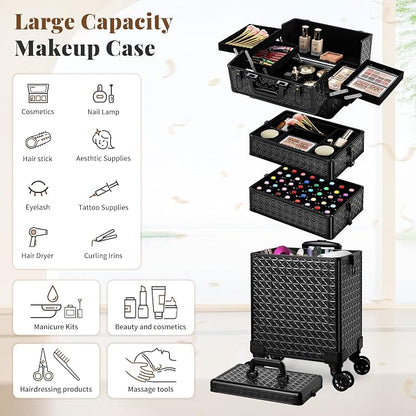 AROUS 5 in 1 Rolling Makeup Train Case Cosmetology Case on Wheels Large - Image 5