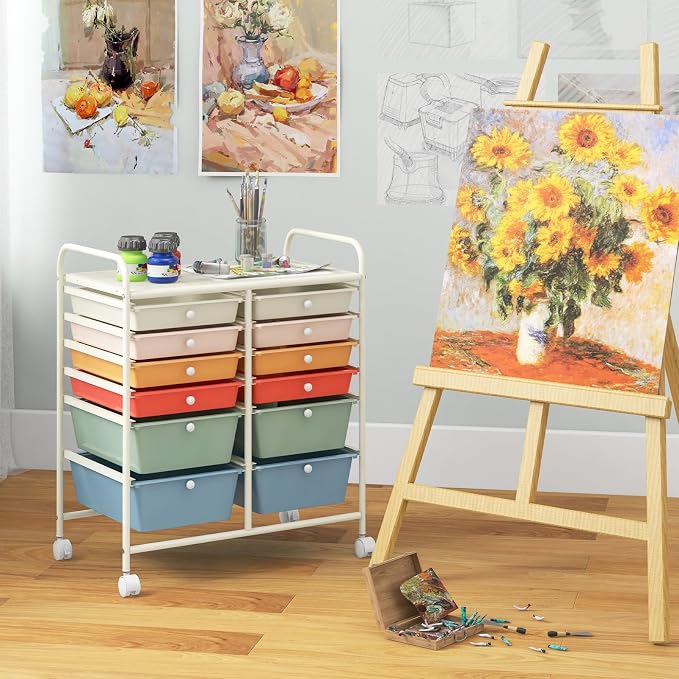 Giantex 12 Drawer Rolling Storage Cart Tools Scrapbook Paper Office School - Image 4