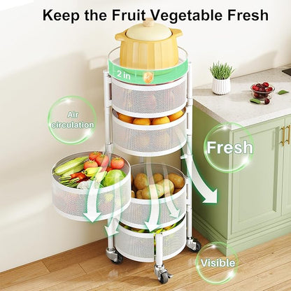 SAYZH Fruit Vegetable Basket for Kitchen, Rotating Storage Rack, 5 Tier Rolling - Image 3