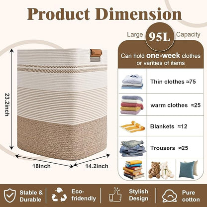 Laundry Hamper, 95L Tall Laundry Basket - Image 3