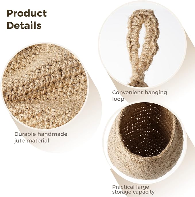 2Pcs Jute Hanging Fruit Baskets, Kitchen Vegetable Wall Storage Organizer | - Image 3