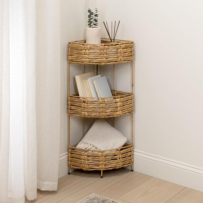 Eyely SHF2012A Aurel 32.5" Coastal Handwoven Water Hyacinth 3-Tier Corner by eyely
