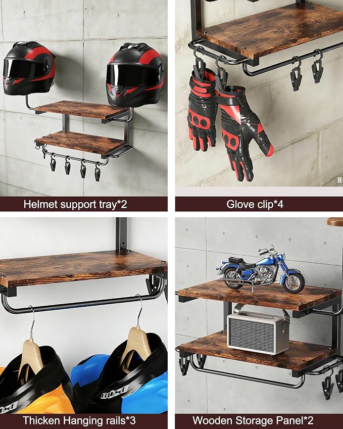 Motorcycle Helmet Holder Wall Mount, 2-Tier Helmet Rack - Image 5
