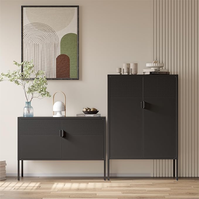 COFaR Black Metal Cabinet with Adjustable Shelves, 47”H Industrial Buffet - Image 3