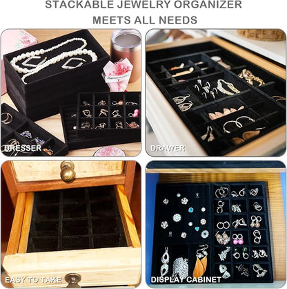 Set of 8 Velvet Jewelry Drawer Organizer Inserts, Stackable Trays - Image 7