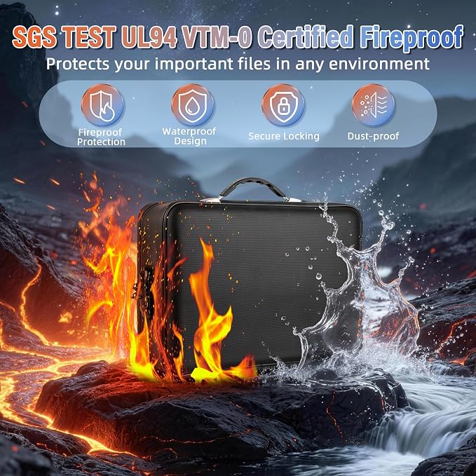 Fireproof Document Box with Lockable Zipper, Waterproof Hard-Shell Case - Image 2