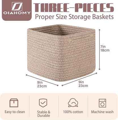 OIAHOMY 9”x9”x7” Storage Cubes, Cotton Rope Woven Baskets - Image 2