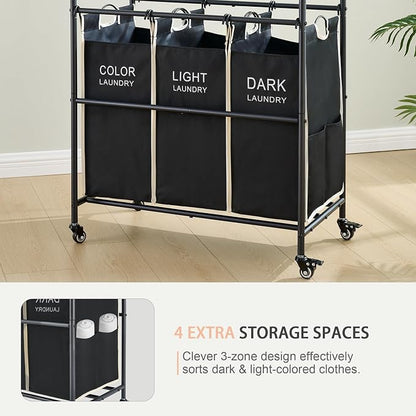 Laundry Sorter 3 Section, Laundry Hamper Cart - Image 5