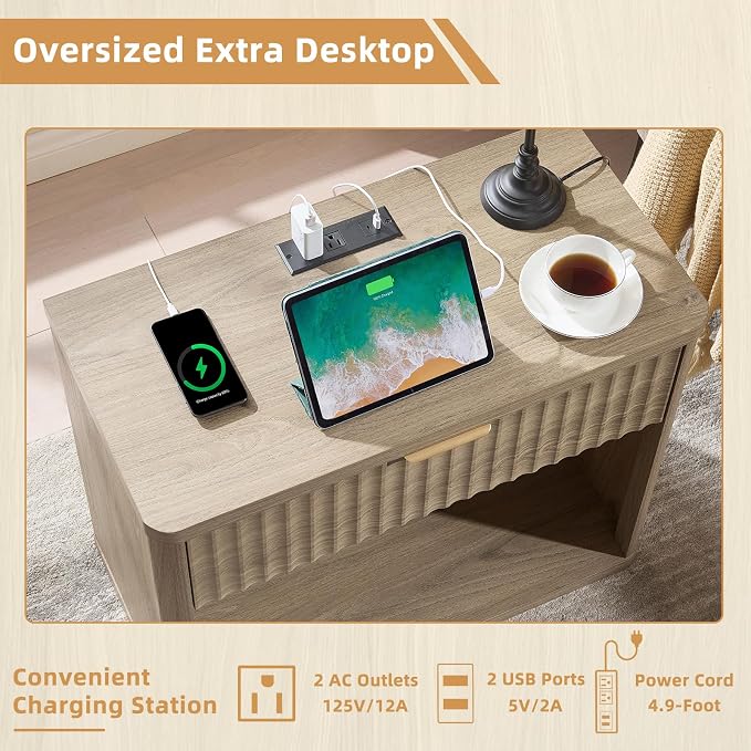 LEYAOYAO 31" Wide Fluted Nightstand Set of 2 - Image 6