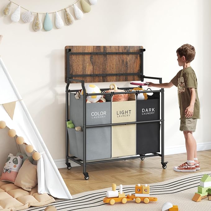 Hoctieon 3 Section Laundry Sorter Cart - Image 8
