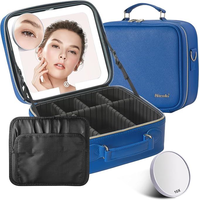 Mocado Travel Makeup Bag with LED Lighted Mirror, Travel Makeup Organizer by Mocado