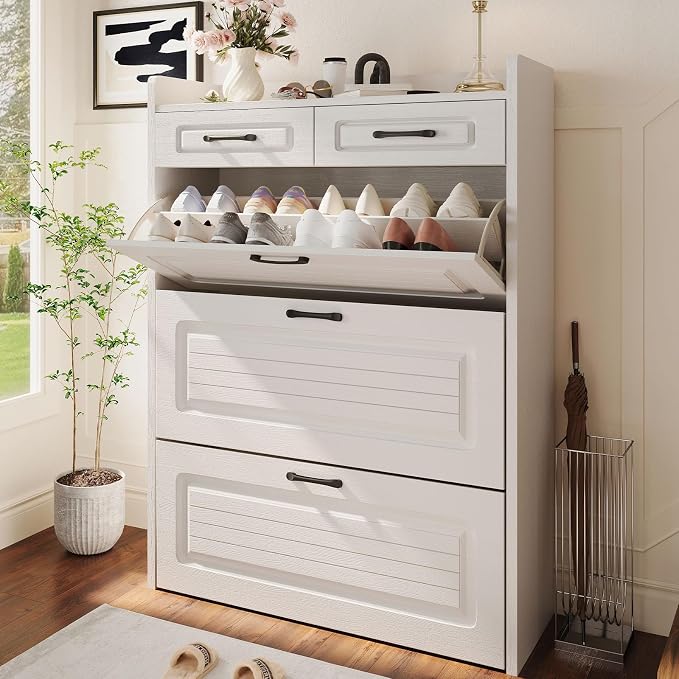 Shoe Cabinet with 3 Large Flip Drawers and 2 Storage Drawers, Narrow Shoe by HZANHYProfessionalbrand