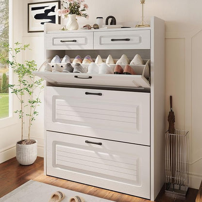 Shoe Cabinet with 3 Large Flip Drawers and 2 Storage Drawers, Narrow Shoe by HZANHYProfessionalbrand