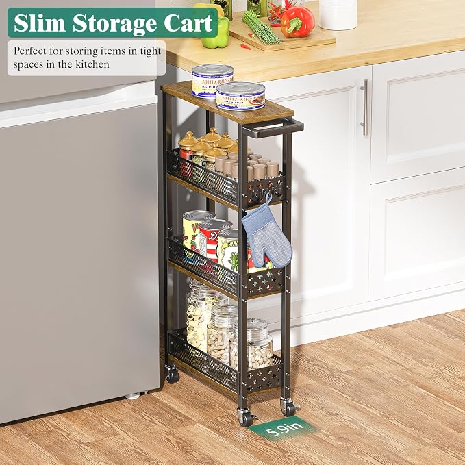 Giwil 4-Tier Slim Rolling Storage Cart - Image 2