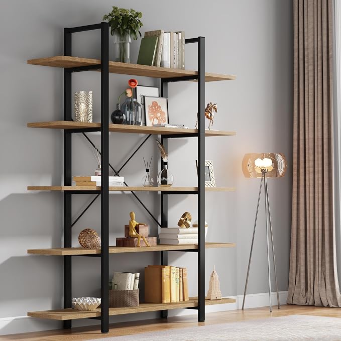 Tribesigns 5-Tier Bookshelf, Vintage Industrial Style Bookcase 72 H x 12 W x - Image 4