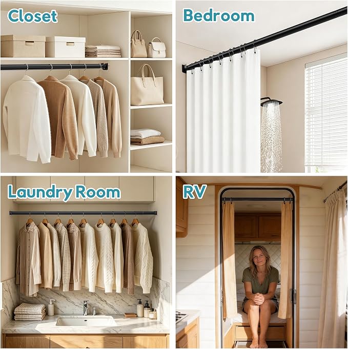 STARLATTA Heavy Duty Black Closet Rod: 17-69 Inch Stepless Adjustable Clothes - Image 9
