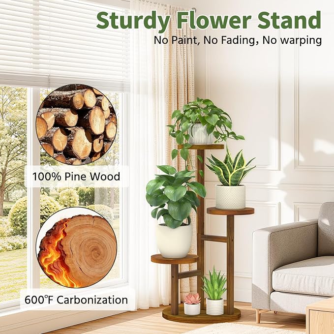 LASZOLA 3 Tiered Wood Plant Stand Indoor Corner, Flower Holder Rack Tall - Image 6