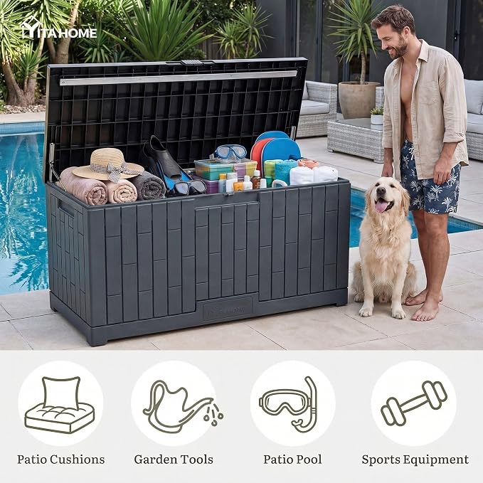 YITAHOME 120 Gallon Large Deck Box, Garden Tools, Pool Supplies, Easy Assembly - Image 7