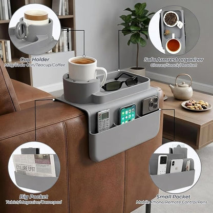 Silicone Couch Caddy Cup Holder Tray, 3-Side Sofa Armrest Organizer - Image 7
