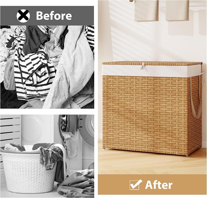 Giantex Laundry Hamper w/Wheels, 3 Section Hamper 125L w/2 Removable Liner Bags - Image 8