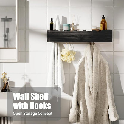 Coat Rack Wall Mount with Shelf 4 Hidden Hooks Modern Wooden Key Holder - Image 7