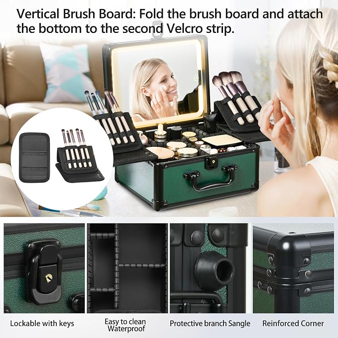 Makeup Case with Lighted Mirror, Makeup Box Organizer with Detachable LED Mirror - Image 7
