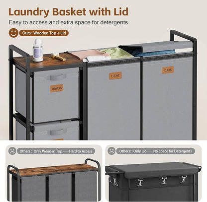 Hoctieon 4 Section Laundry Cart, 48 Gal. Laundry Hamper - Image 3