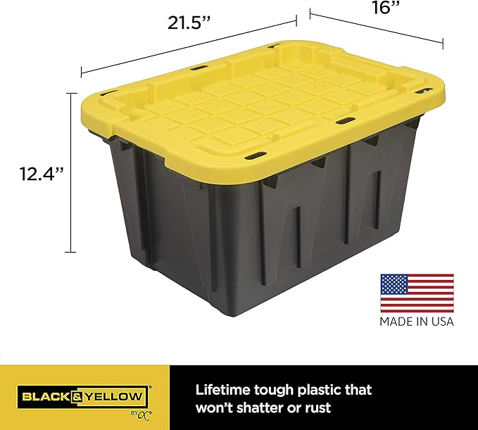 CX BLACK & YELLOW, 12-Gallon Heavy Duty Tough Storage Container & Snap-Tight Lid - Image 2