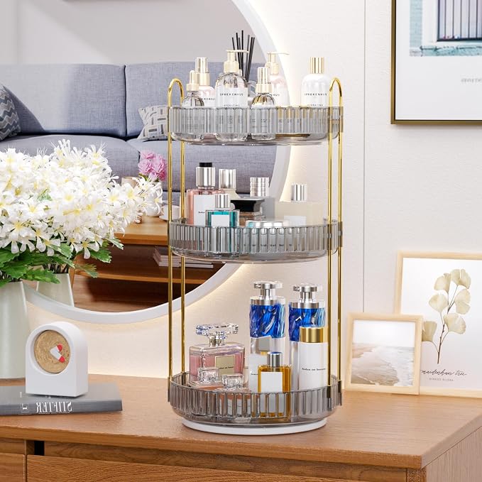 GTI 360°Rotating Makeup Organizer, 3 Tier Large Capacity Perfume Cosmetics - Image 7
