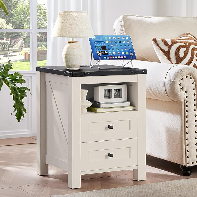 Nightstand with Charging Station and USB Port, Farmhouse Side End Table with 2 - Image 5