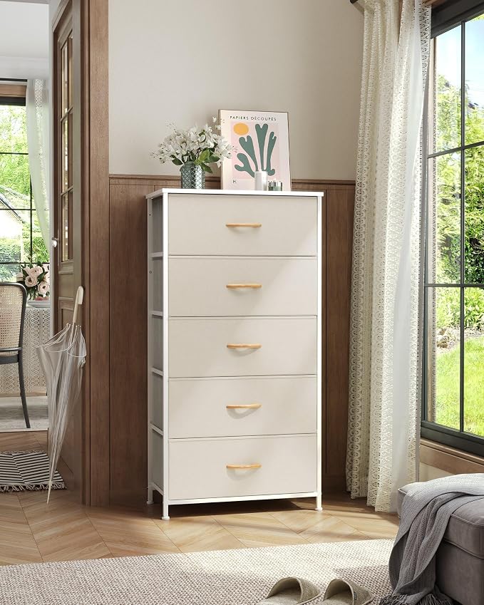 Tall Dresser, Wide Vertical Fabric Storage Organizer, 5 Drawers | Sturdy Steel - Image 6