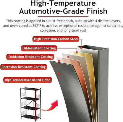 Folding Storage Shelves, 4-Tier Metal Foldable Shelf Shelving Rack Organizer On - Image 8