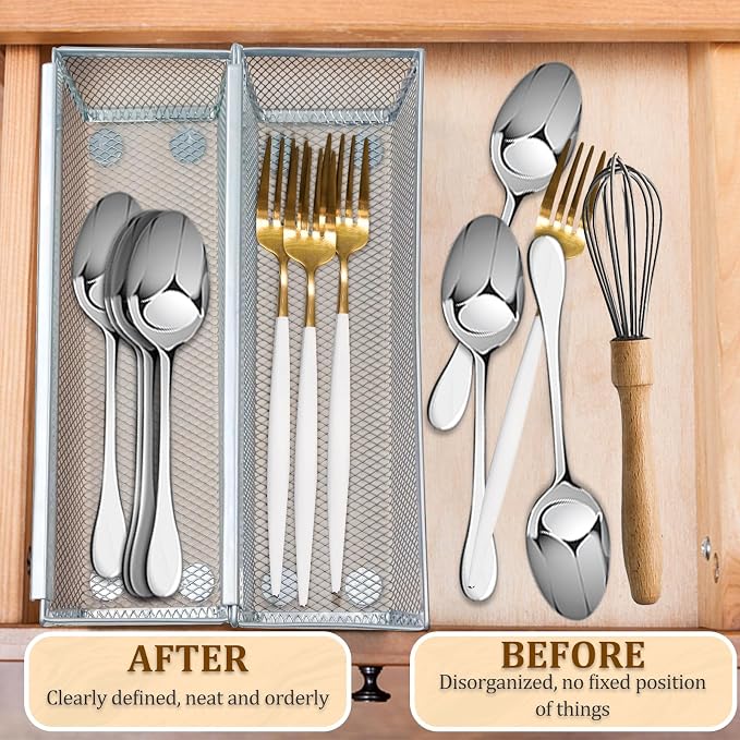 4PCS Drawer Organizer for Kitchen, Utensil Mesh Drawer Organizer - Image 2