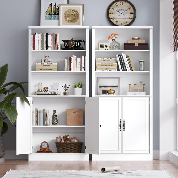 71.4" Tall Bookshelf with Cabinet, 5-Tier Floor Standing Bookcase with Doors & - Image 4