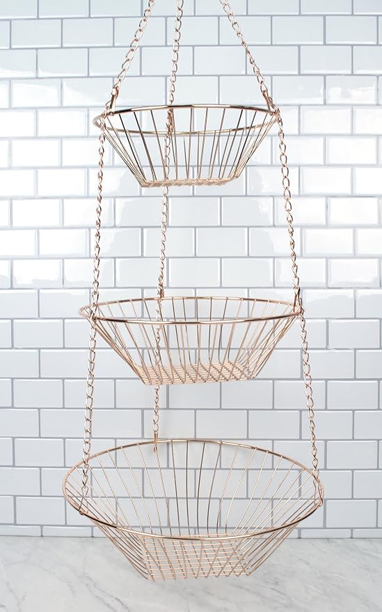 RSVP International Hanging Storage Collection 3-Tier Baskets, Copper Wire - Image 5