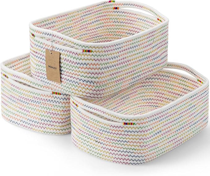 3-Pcs Shelf Baskets for Organizing, Closet Organizer Bins, Small Woven Baskets by MaxuniTechLife