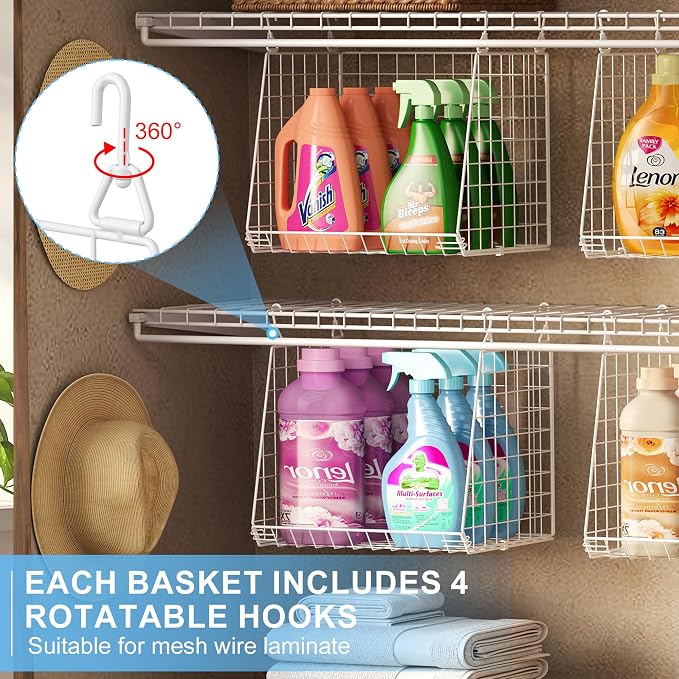 3-Pack Extra-Tall 13.6'' Hanging Laundry Basket Organizer, Foldable Wire Shelf - Image 3