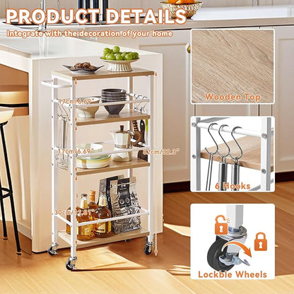 IBUYKE 7.8" Slim Rolling Cart, 4 Tier Metal Kitchen Laundry Storage Cart - Image 5