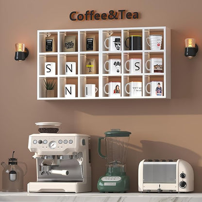 Helsin 9 Grid Vintage Coffee Mug Display Rack, 16inch Wall Mounted Wooden Curio - Image 4
