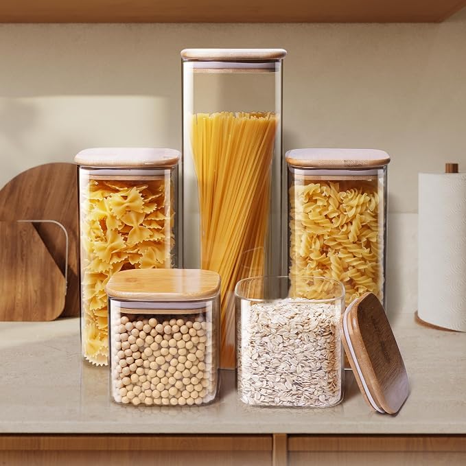 Square Glass Jars with Bamboo Lids, Glass Canisters with Airtight Lids - Image 8
