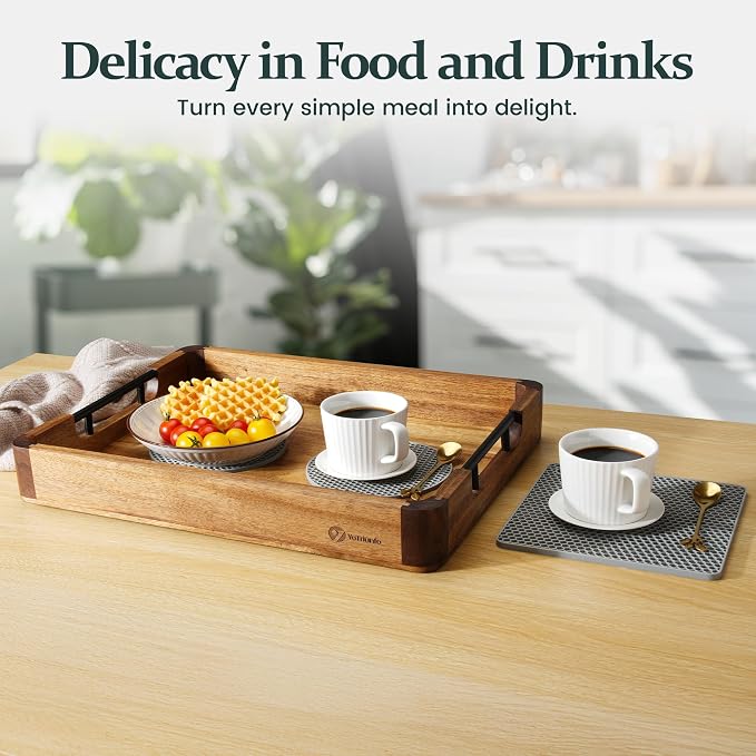 Wood Serving Tray with Handles, Walnut and Acacia Wooden Serving Trays - Image 6
